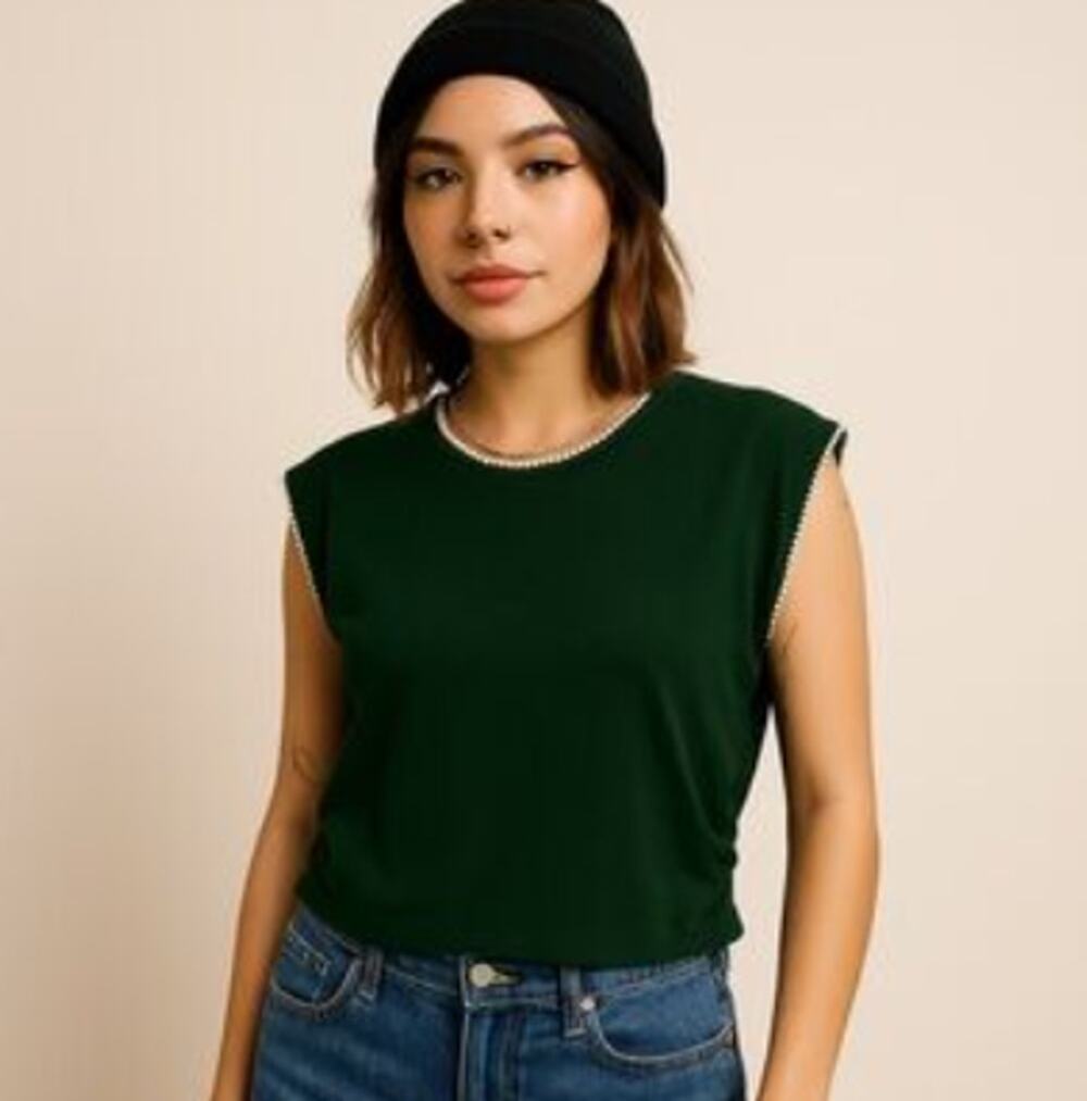 Madewell Sutro Side-Cinch Muscle Tee WMNS M Summit Green Contrast Stitch